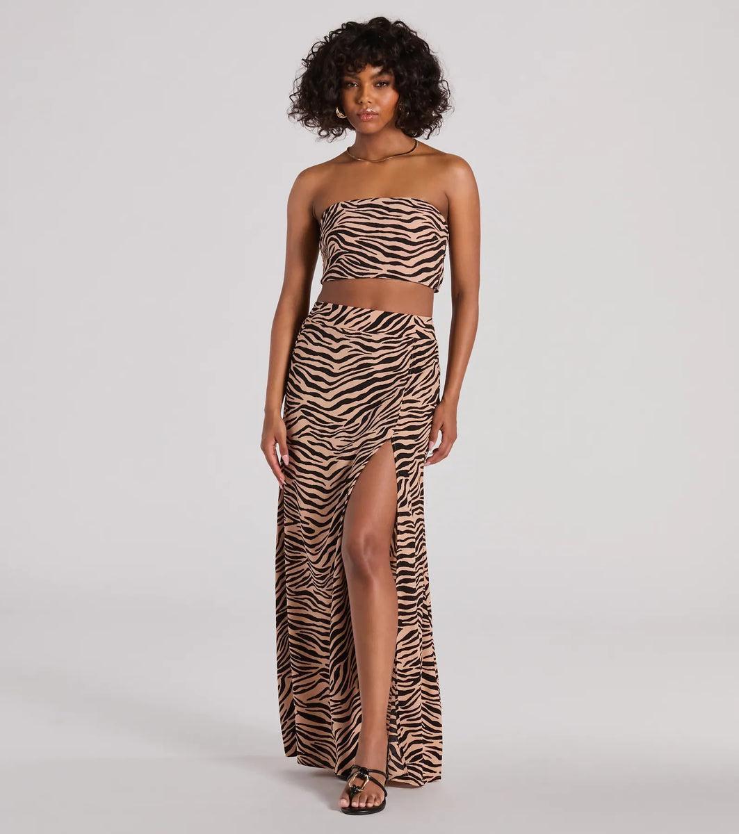 On The Prowl Strapless Zebra Crop Top Product Image