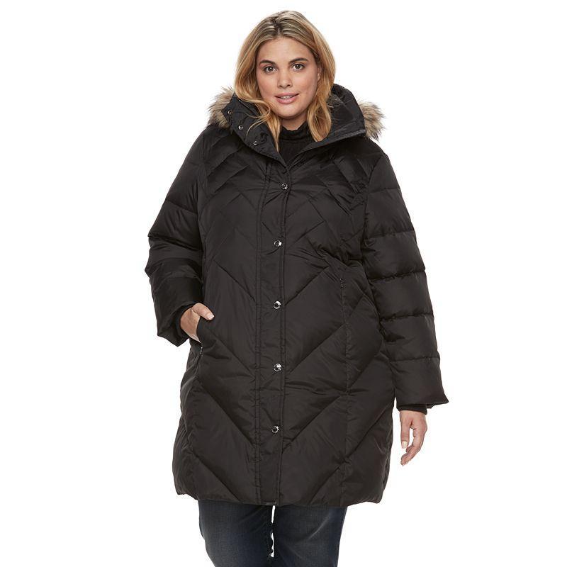 Plus Size TOWER by London Fog Faux-Fur Hood Down Puffer Coat, Womens Product Image