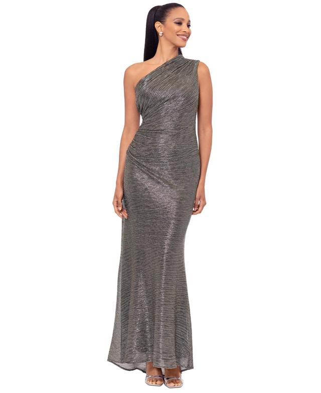 Women's Metallic One-Shoulder Sleeveless Gown Product Image