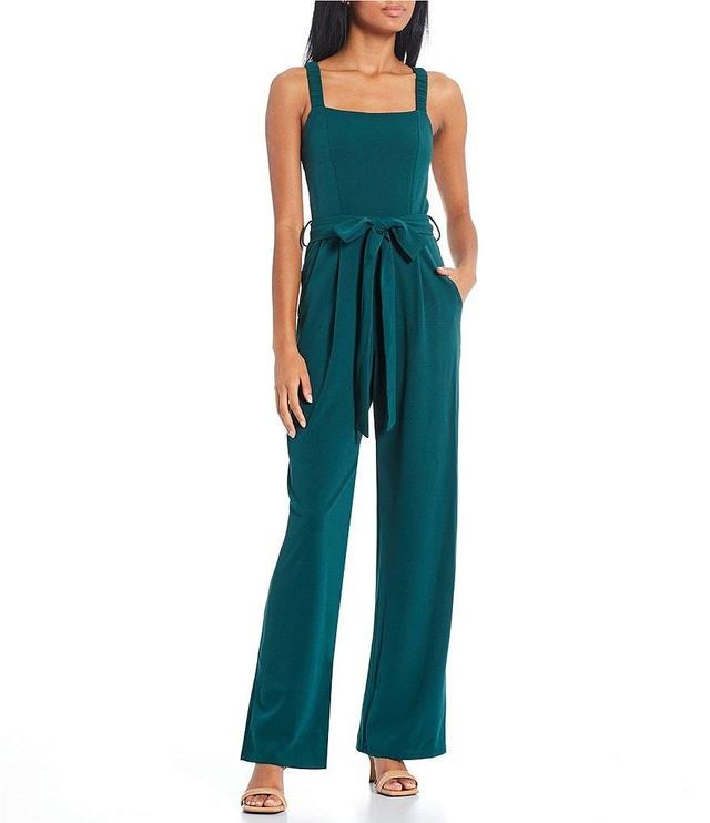 Moa Moa Square Neck Waist Tie Wide Leg Jumpsuit Product Image