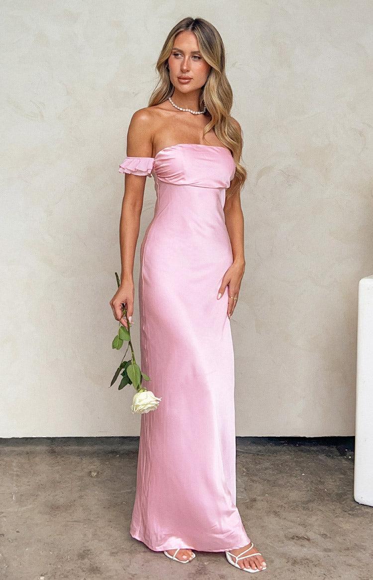 Elvira Pink Satin Formal Maxi Dress Product Image