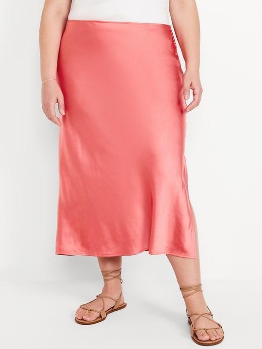 High-Waisted Satin Midi Slip Skirt Product Image