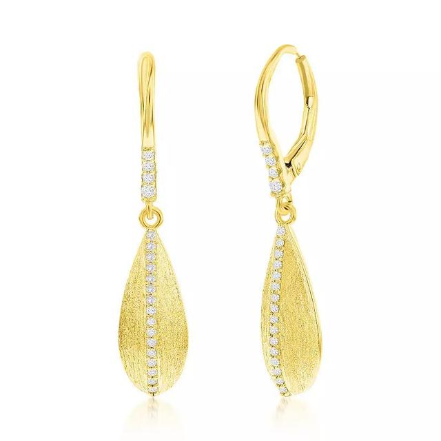 Argento Bella Sterling Silver Cubic Zirconia Long Pear-Shaped Brushed Earrings, Womens, Gold Tone Product Image