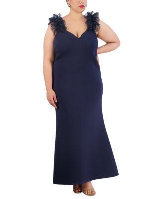 Plus Size Tulle-Strap Sweetheart-Neck Gown Product Image