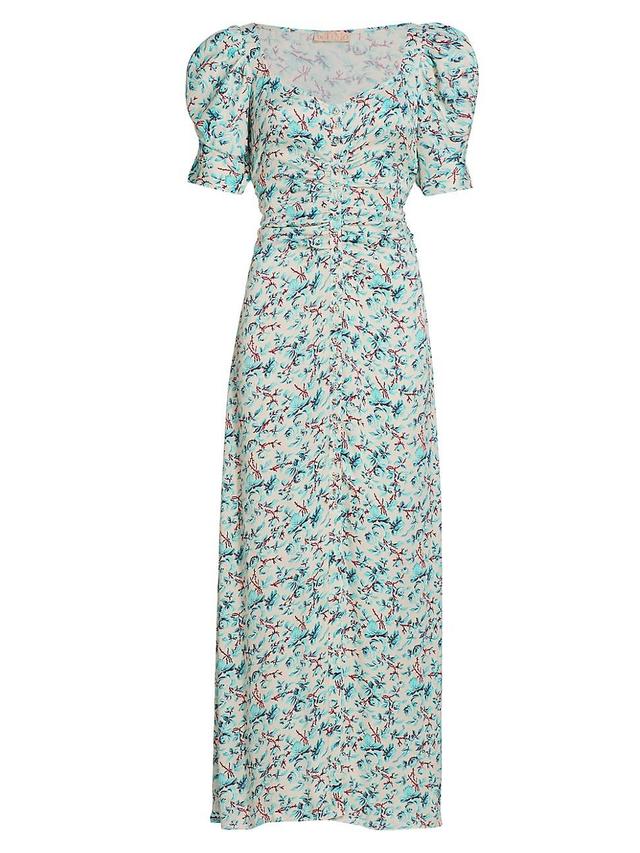 Womens Rose-Printed Ruched Maxi Dress Product Image