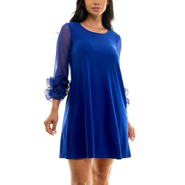 Womens Nina Leonard Ruffle-Sleeve Dress Deep Blue Product Image