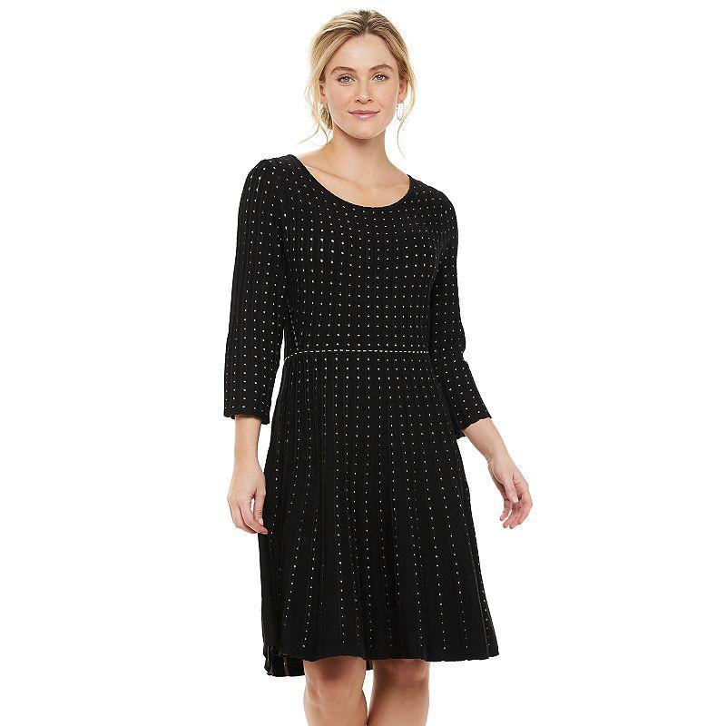 Womens Nina Leonard Contrast Dot Fit & Flare Sweater Dress Product Image