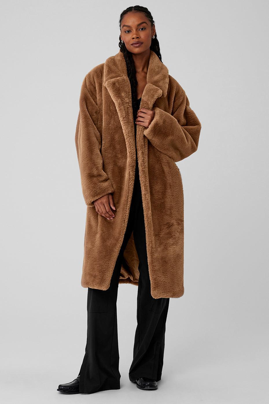 Oversized Faux Fur Trench - Toasted Almond Female Product Image