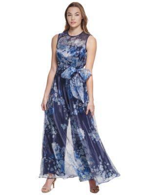 Petite Floral Organza Belted Wide-Leg Jumpsuit Product Image