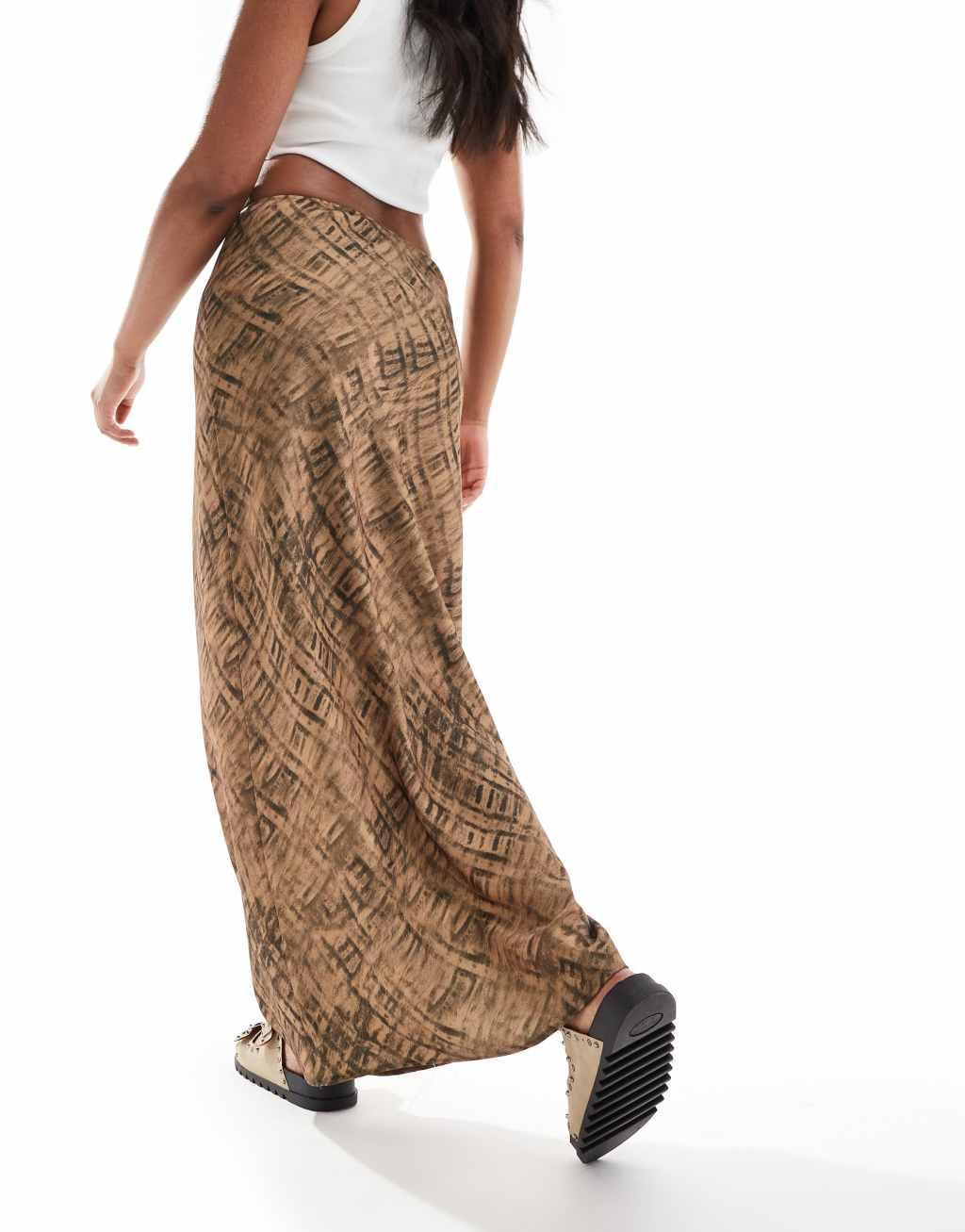 ASOS DESIGN satin bias maxi skirt in blurred animal print Product Image