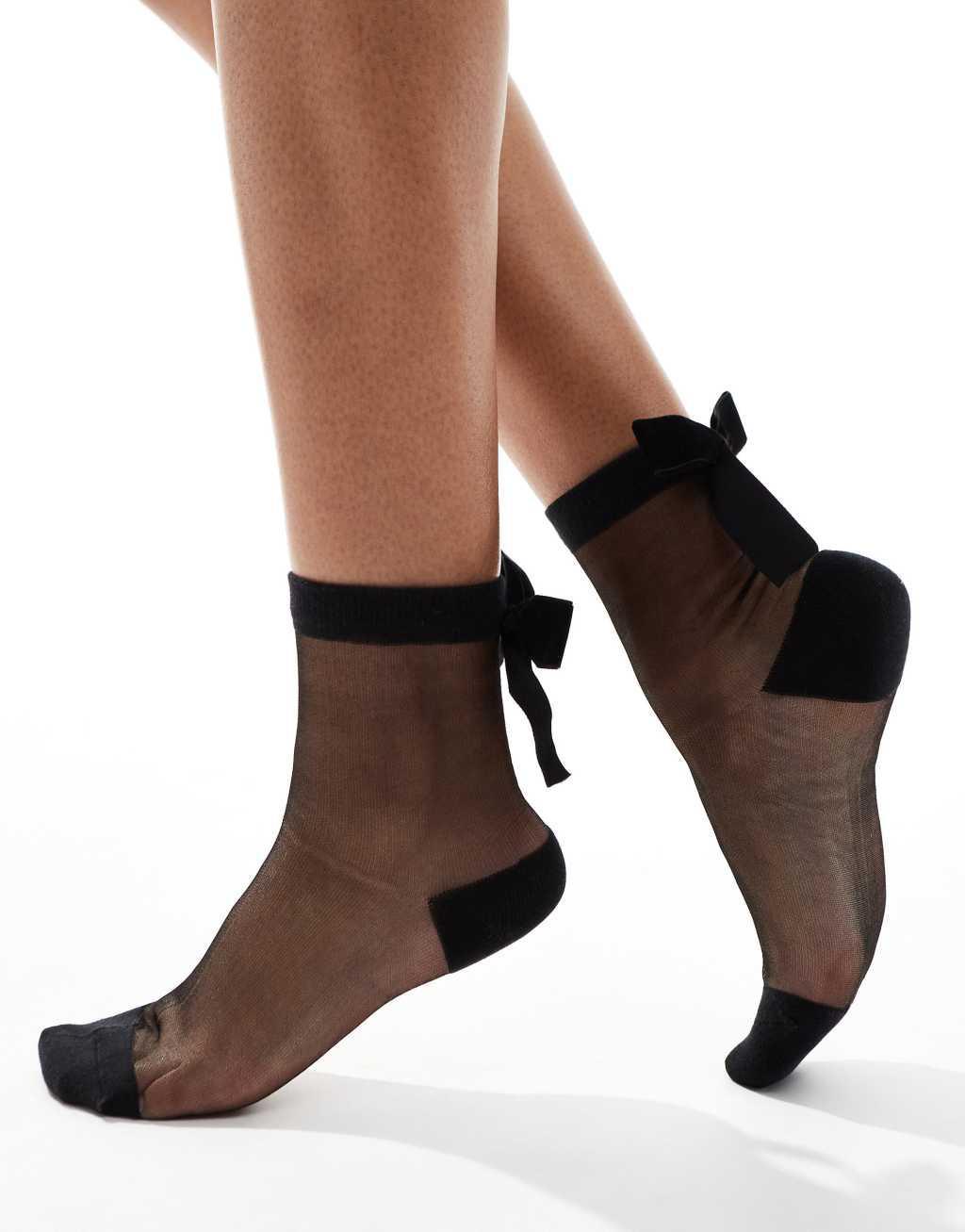 Glamorous bow back mesh socks in black Product Image