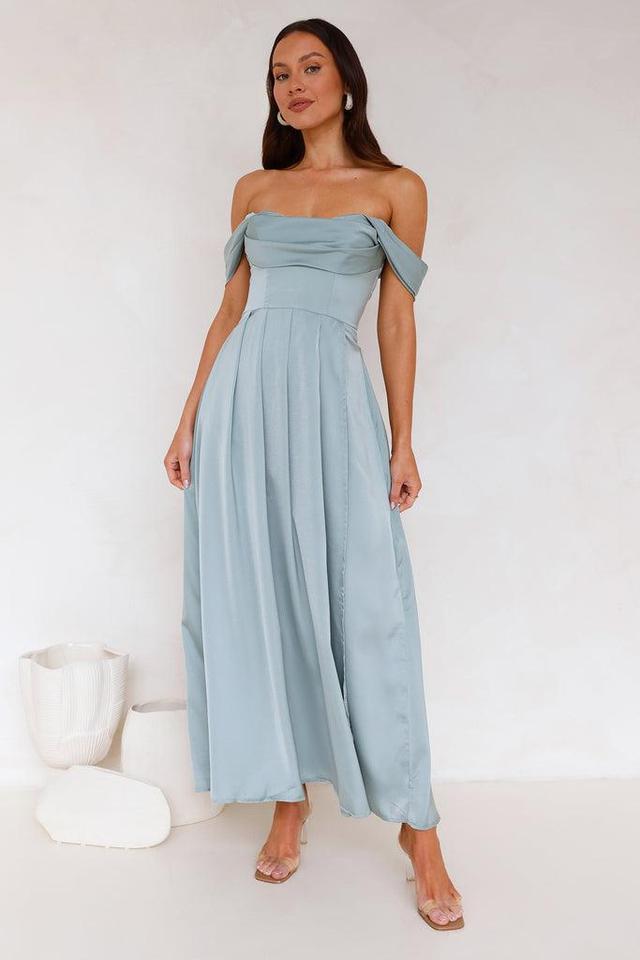 Golden Affair Off Shoulder Satin Maxi Dress Sage Product Image