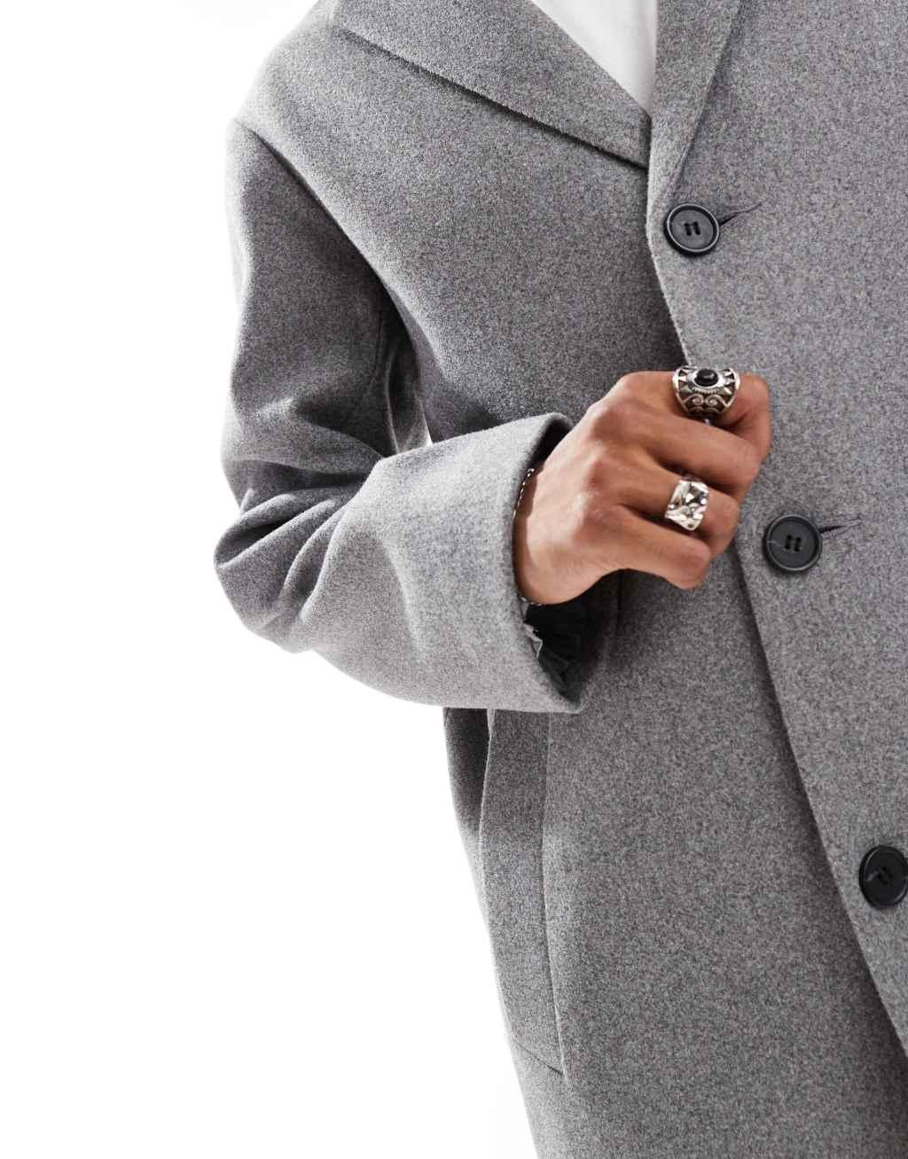 ASOS DESIGN regular fit wool look overcoat in gray Product Image