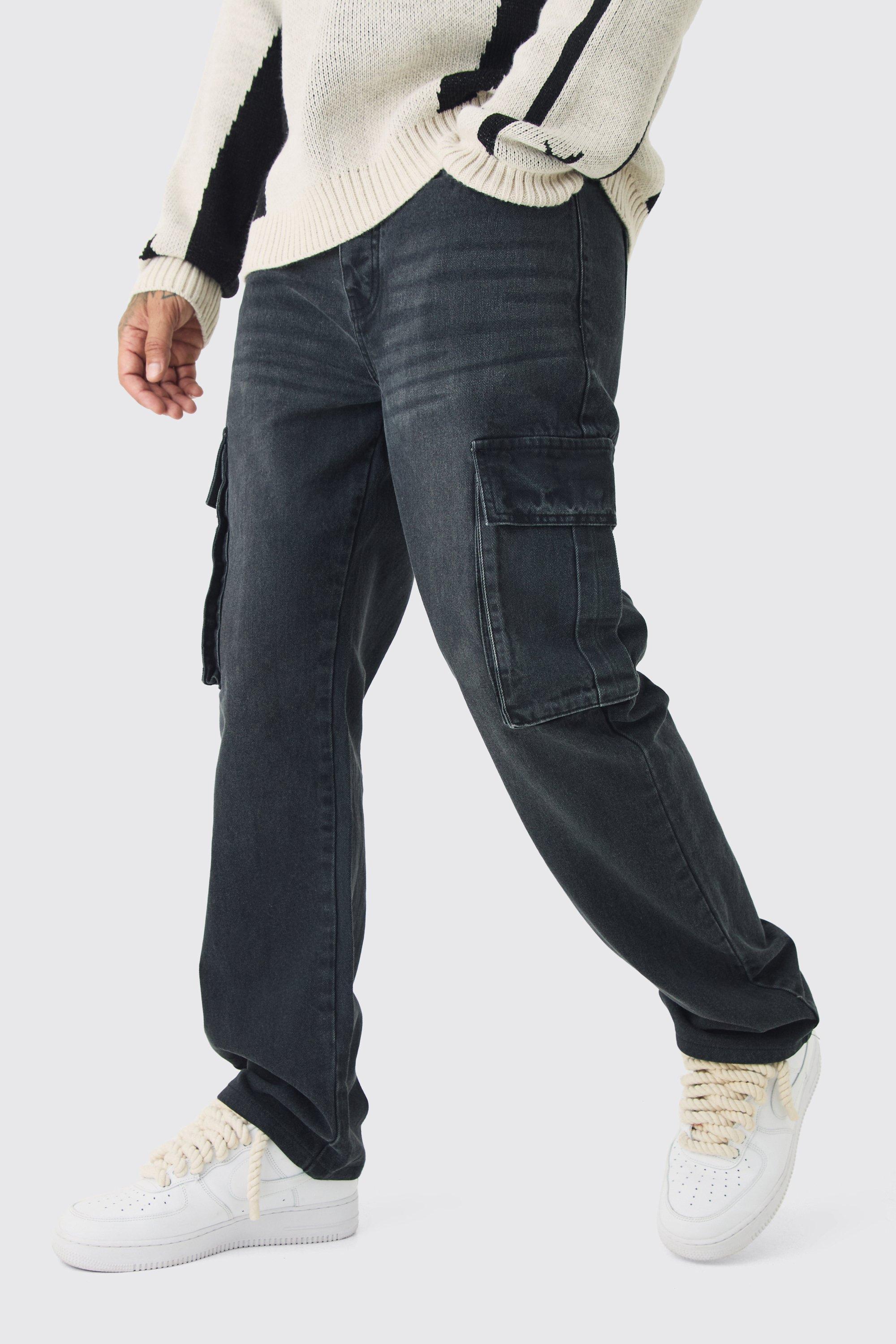 Tall Straight Rigid Cargo Jeans | boohooMAN USA Product Image