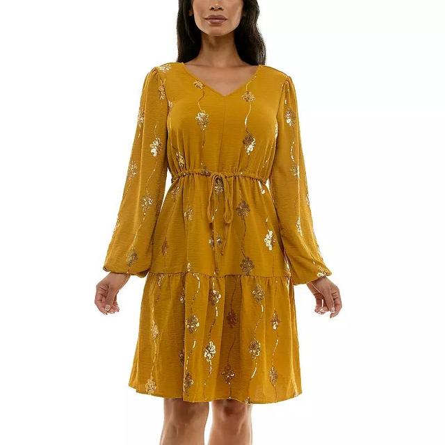 Womens Nina Leonard Balloon Sleeve Sequin Mini Dress Product Image