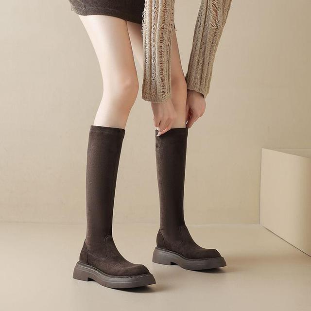 Platform Faux Suede Knee High Boots Product Image