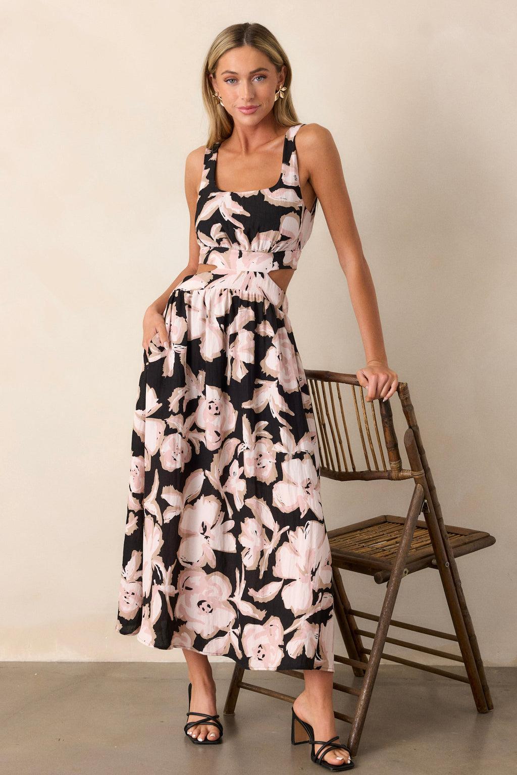 Radiant Day Black Floral Cutout Maxi Dress Product Image