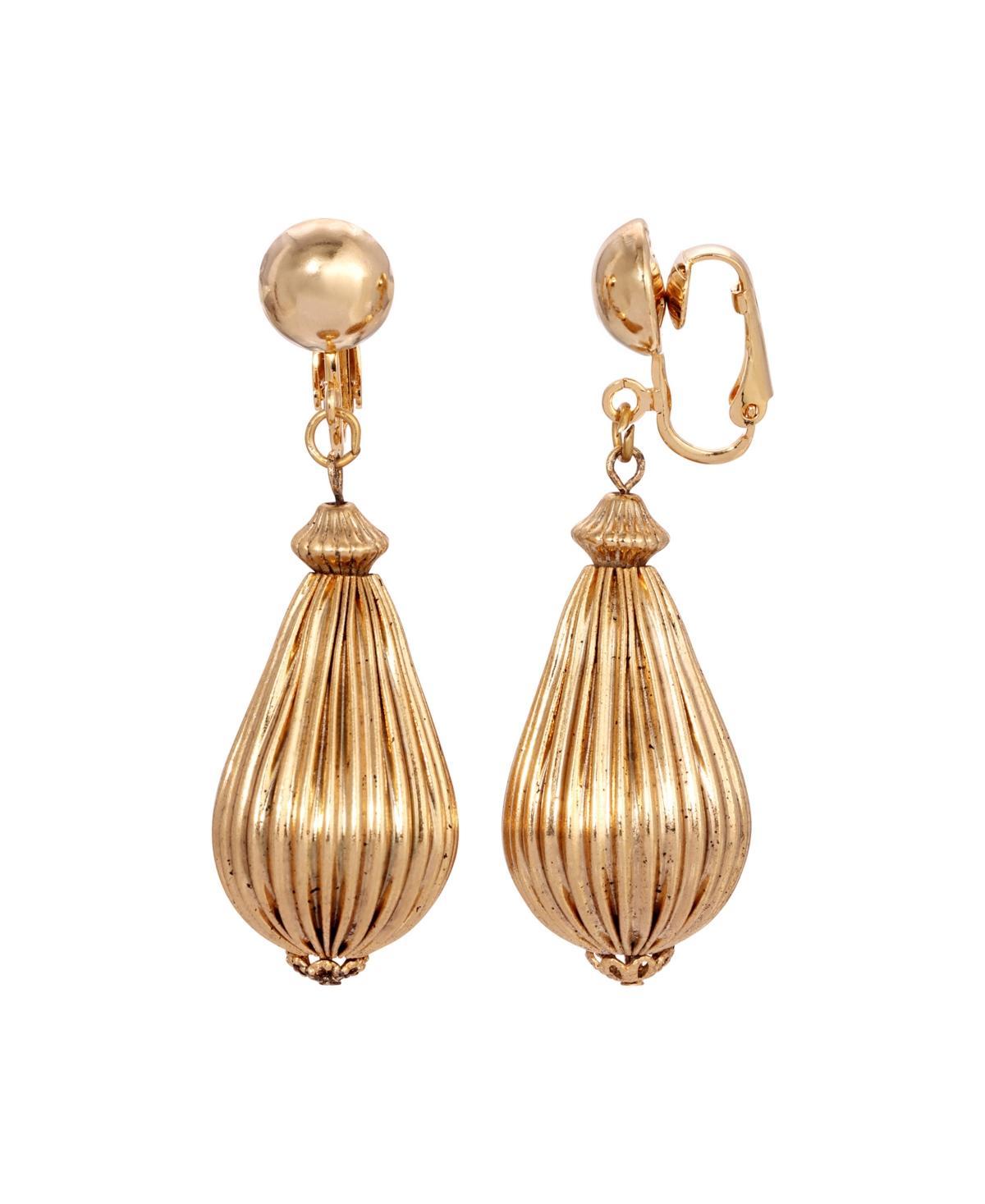 1928 Fluted Bead Clip-On Earrings, Womens, Gold Tone Product Image