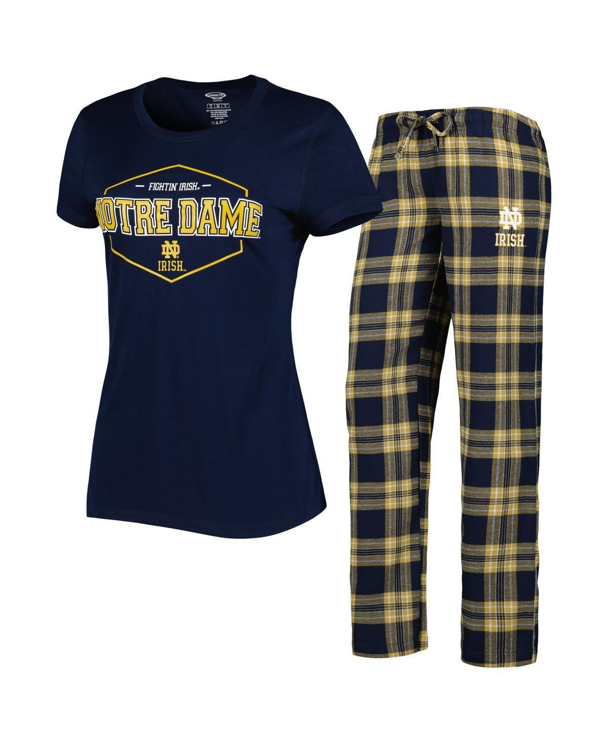 Womens Concepts Sport Navy Notre Dame Fighting Irish Badge T-shirt and Flannel Pants Sleep Set - Navy Product Image