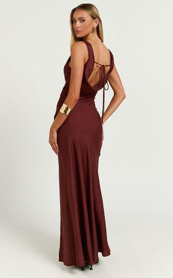 Adalita Midi Dress - V Neck Cowl Back Bias Cut Dress in Chocolate Product Image