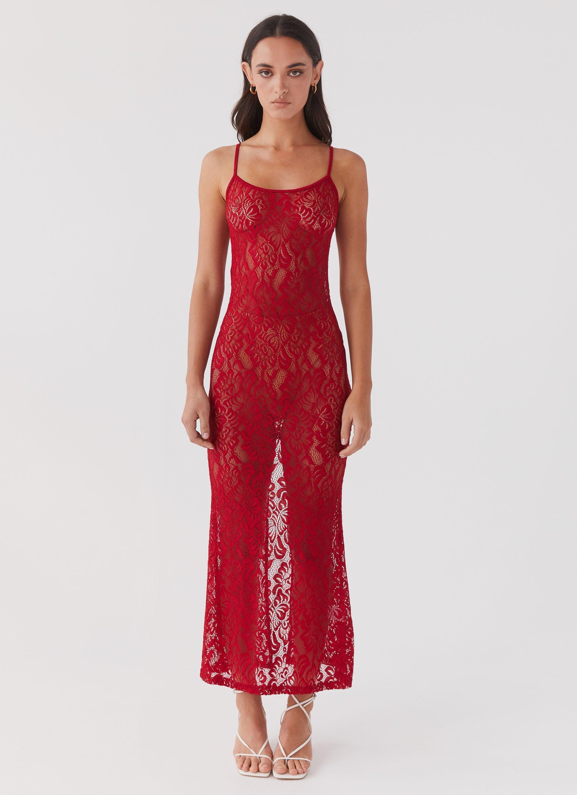 Leona Lace Maxi Dress - Red Rose Product Image