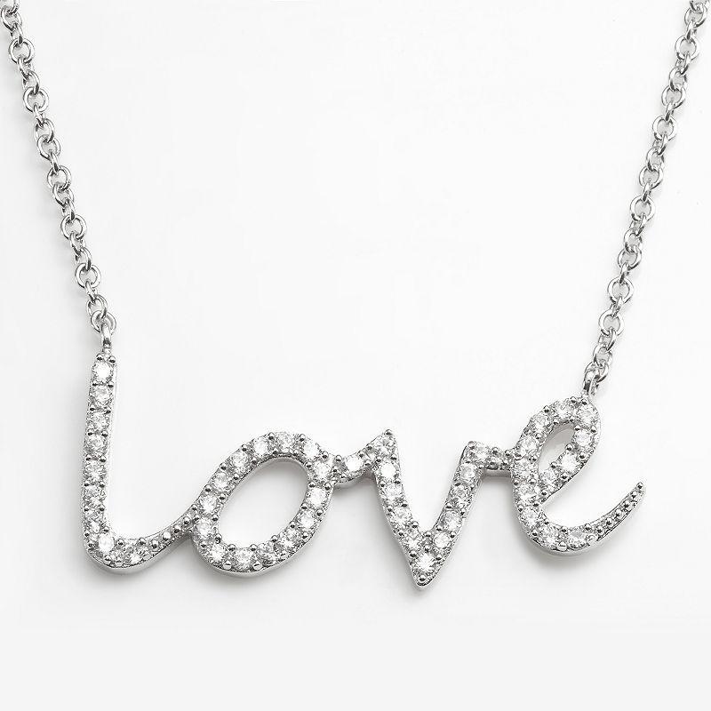 Sophie Miller Sterling Silver Cubic Zirconia Love Link Necklace, Womens White Product Image