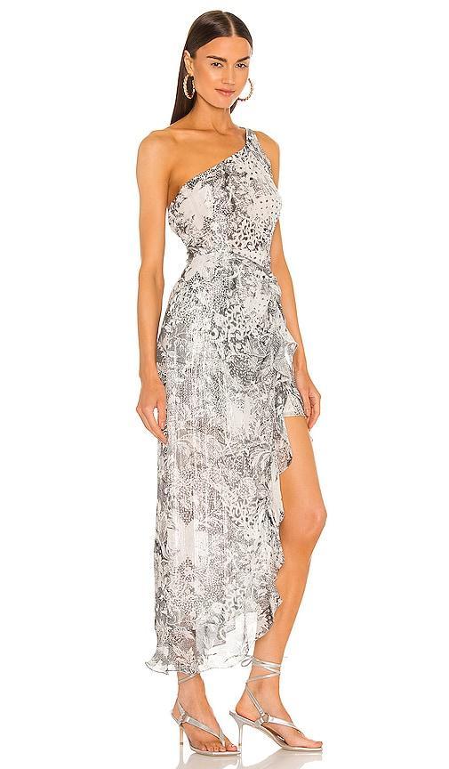 ROCOCO SAND Paola One Shoulder Maxi Dress in Charcoal,White. Product Image