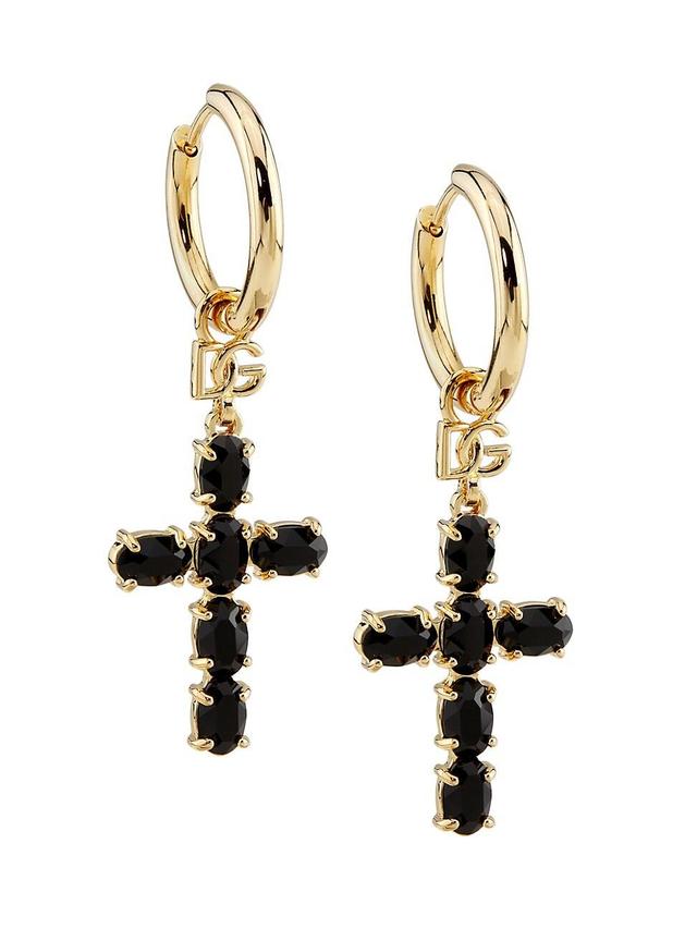 Womens Gold-Plated Cross Hoop Earrings Product Image