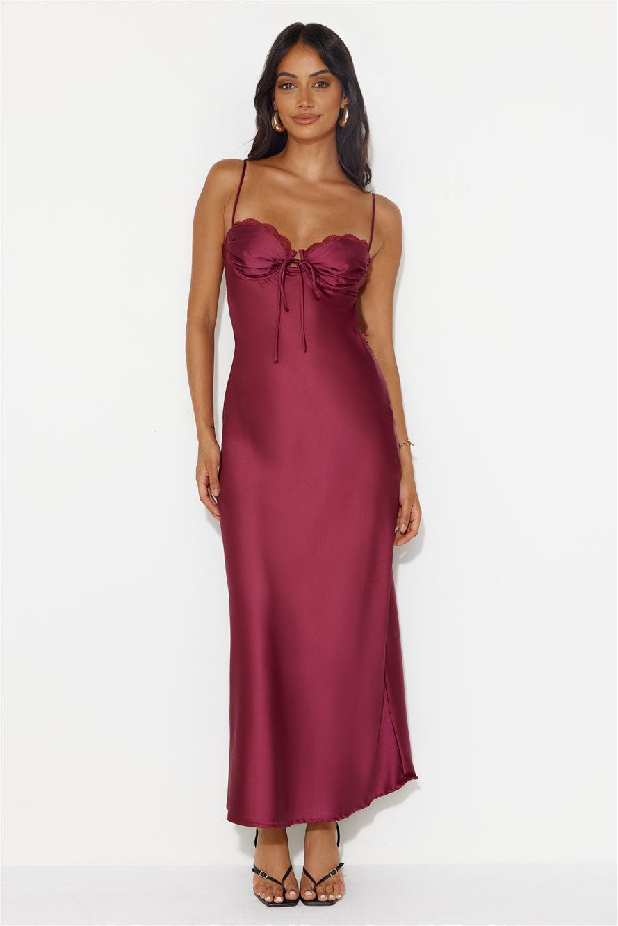 Winery Wedding Satin Maxi Dress Wine Product Image