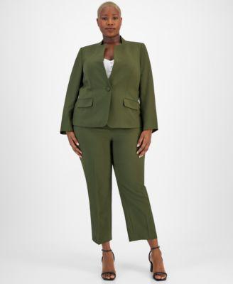 Plus Size Single-Button Blazer Slim-Fit Pantsuit Product Image