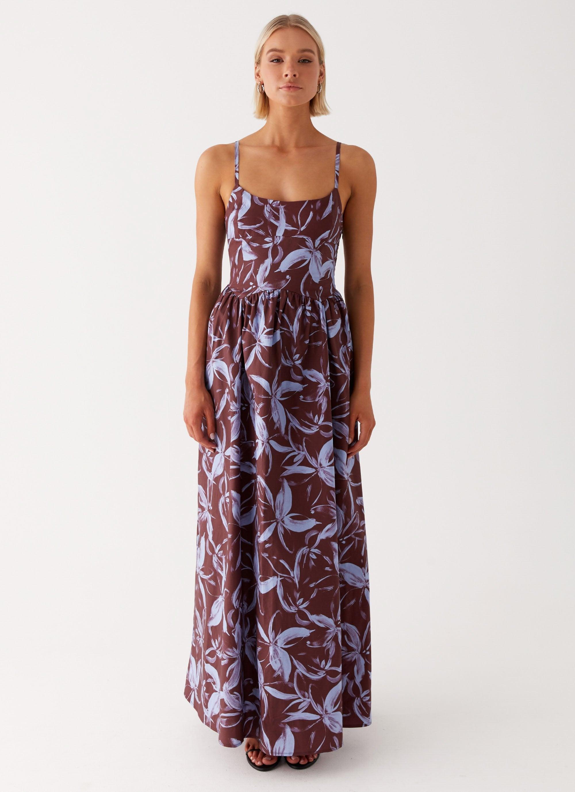 Tesoro Maxi Dress - Brown Purple Floral Product Image