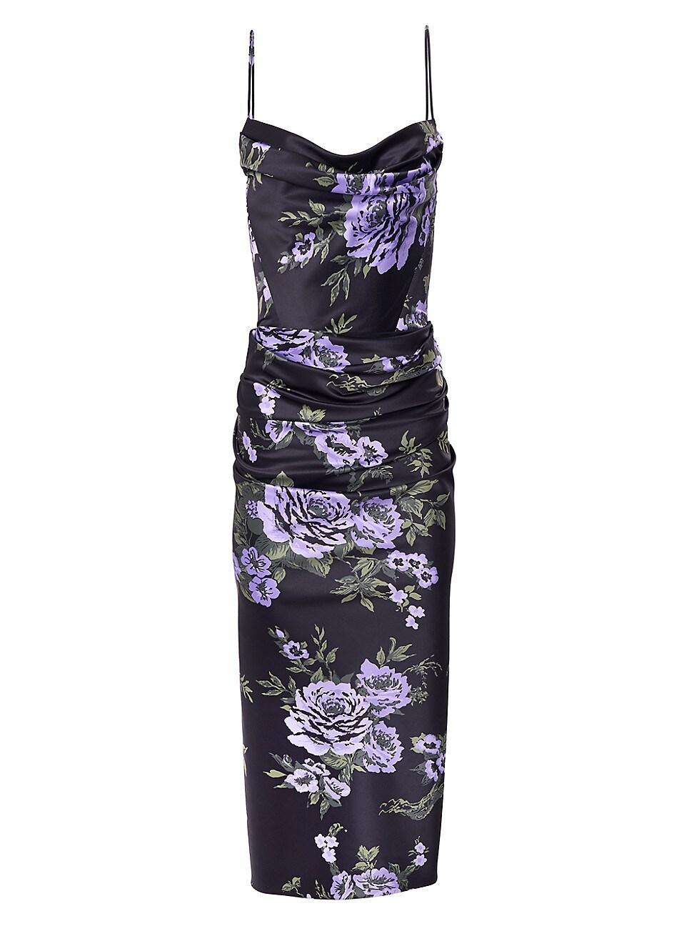 Womens Floral Satin Cowl-Neck Midi-Dress Product Image