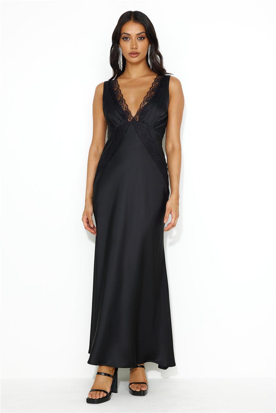 Juicy Stories Satin Maxi Dress Black Product Image