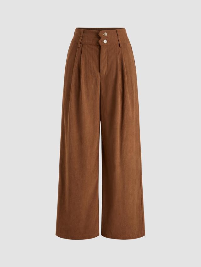 Corduroy High Waist Solid Pocket Wide Leg Trousers Product Image