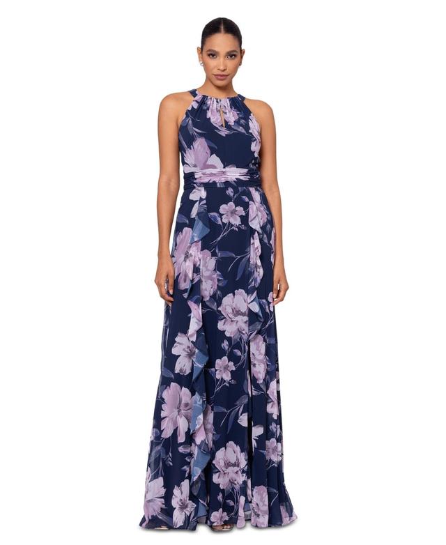 Women's Floral Chiffon Halter-Neck Gown Product Image