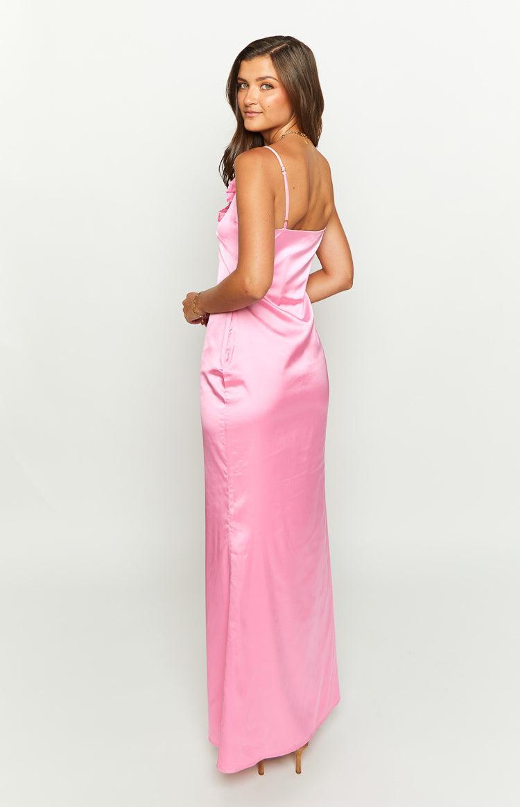 Nahanee Pink Satin Ruffle Maxi Dress Product Image