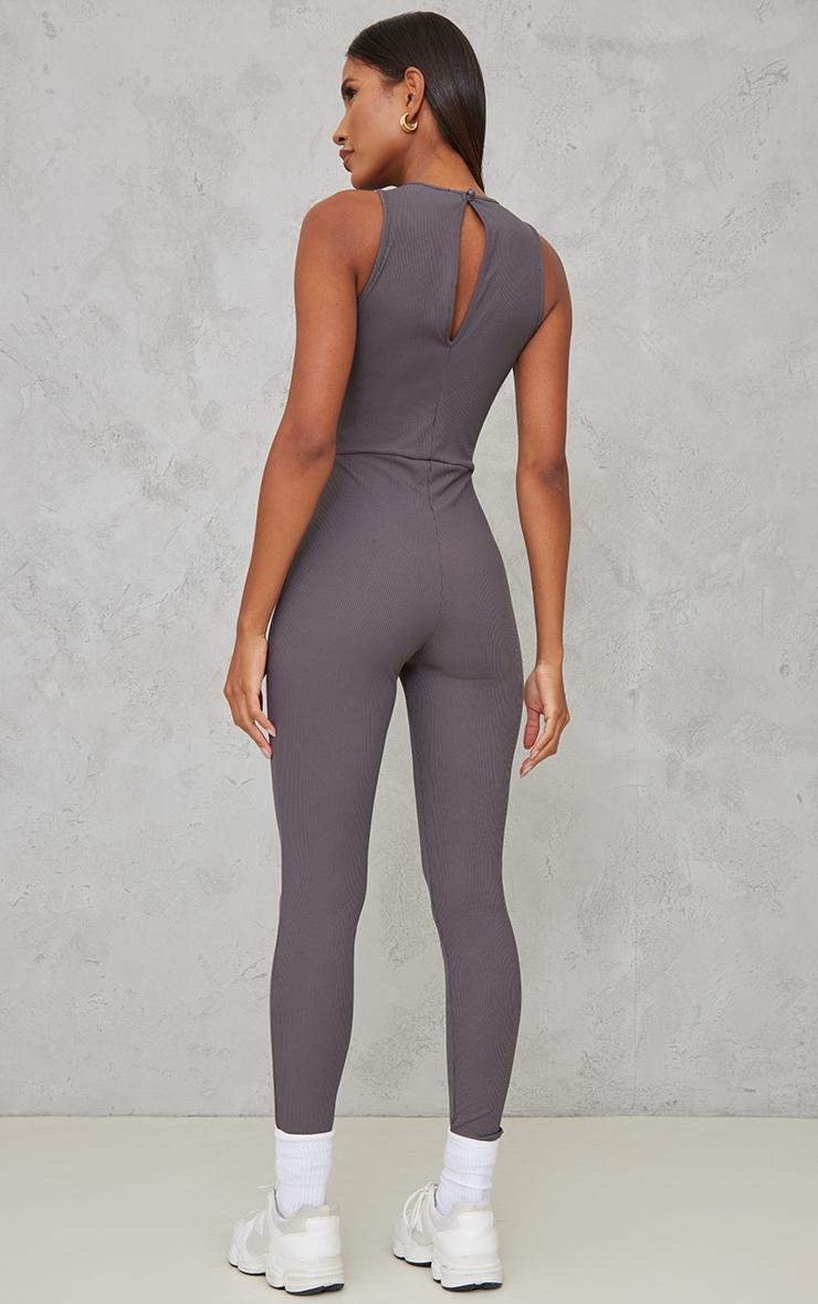 Charcoal Racer Rib Jumpsuit Product Image