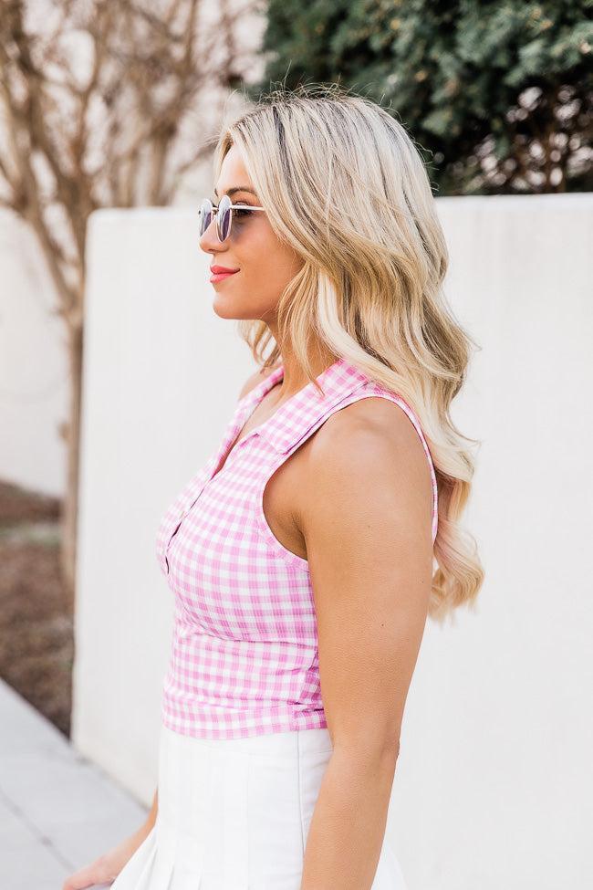 Between The Lines Pink Checkered Collared Tank FINAL SALE Product Image