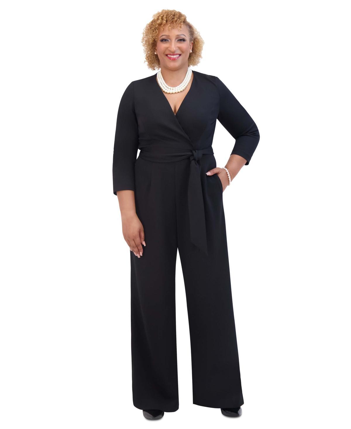 Kasper Womens Tie-Waist 3/4-Sleeve Wide-Leg Jumpsuit Product Image