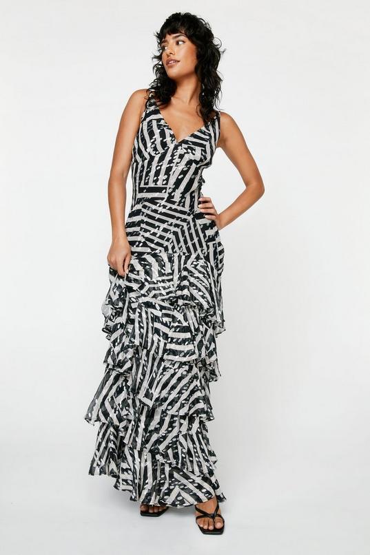 Strappy Ruffle Abstract Metallic Maxi Dress Product Image