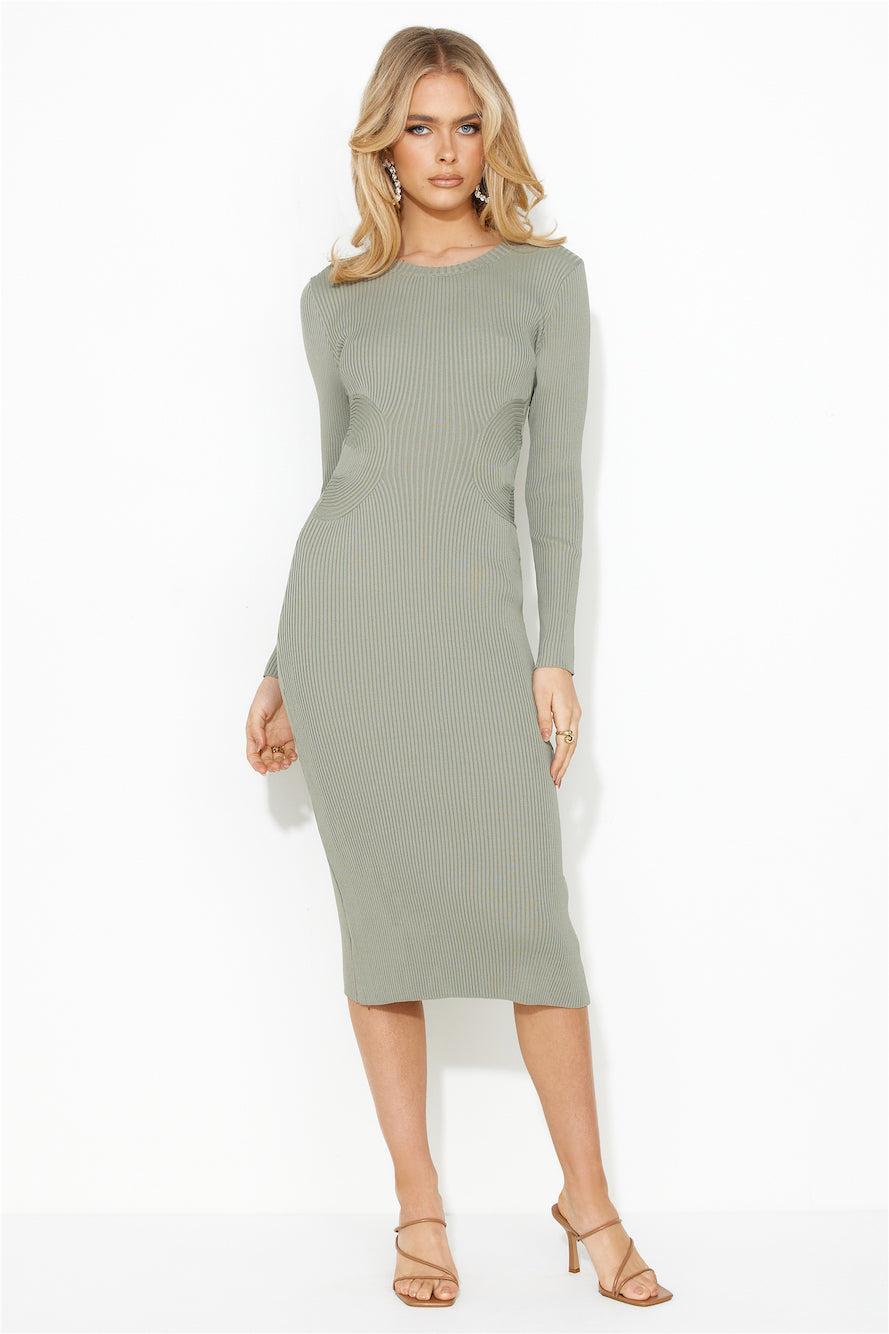 Own Me Ribbed Midi Dress Khaki Product Image