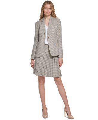 Tommy Hilfiger Womens Plaid One Button Blazer Pleated Skirt Product Image