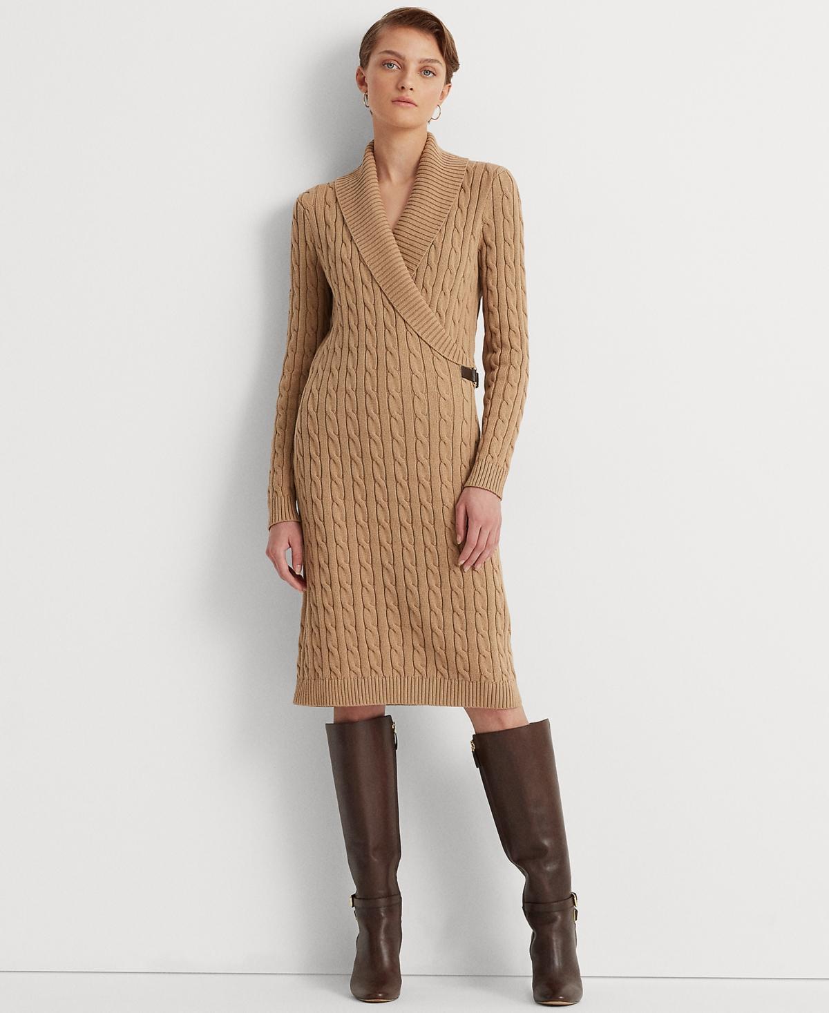 Lauren Ralph Lauren Womens Cable-Knit Buckle-Trim Sweater Dress Product Image