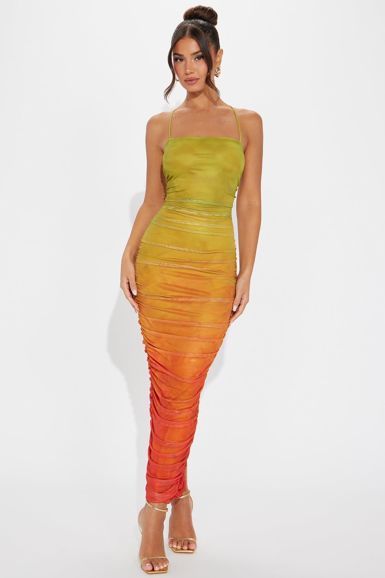 Hazy Days Mesh Maxi Dress - Orange/combo Product Image