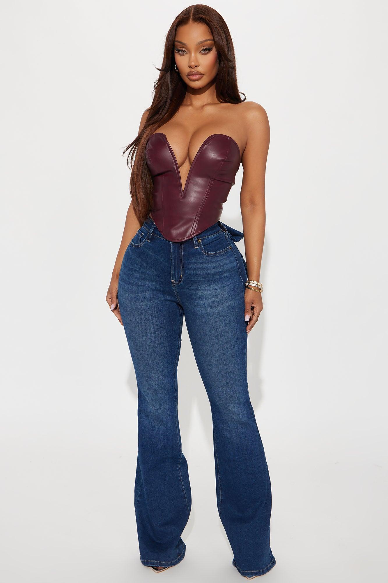 Eyes Up Here Faux Leather Corset Top - Burgundy Product Image