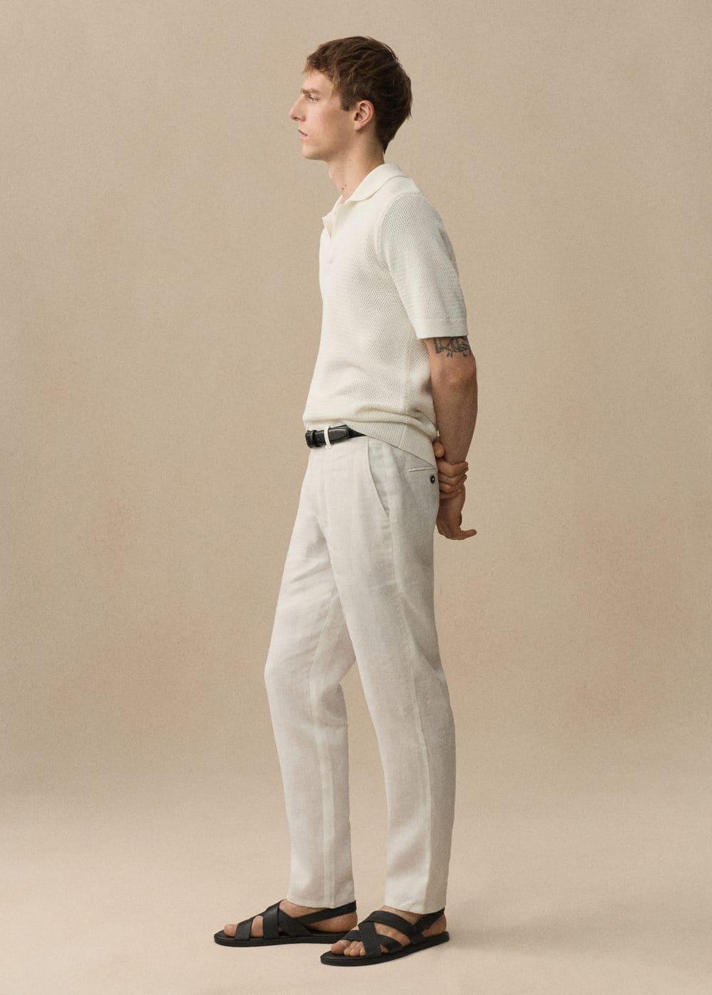 MANGO MAN - Slim-fit 100% linen pants whiteMen Product Image