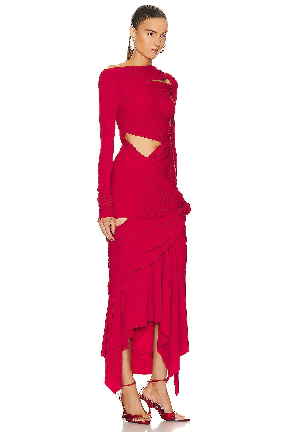 THE ATTICO Long Sleeve Midi Dress in Red Product Image