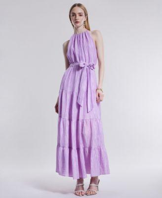 Bcbg New York Womens Plisse Halter Tiered Maxi Dress Product Image