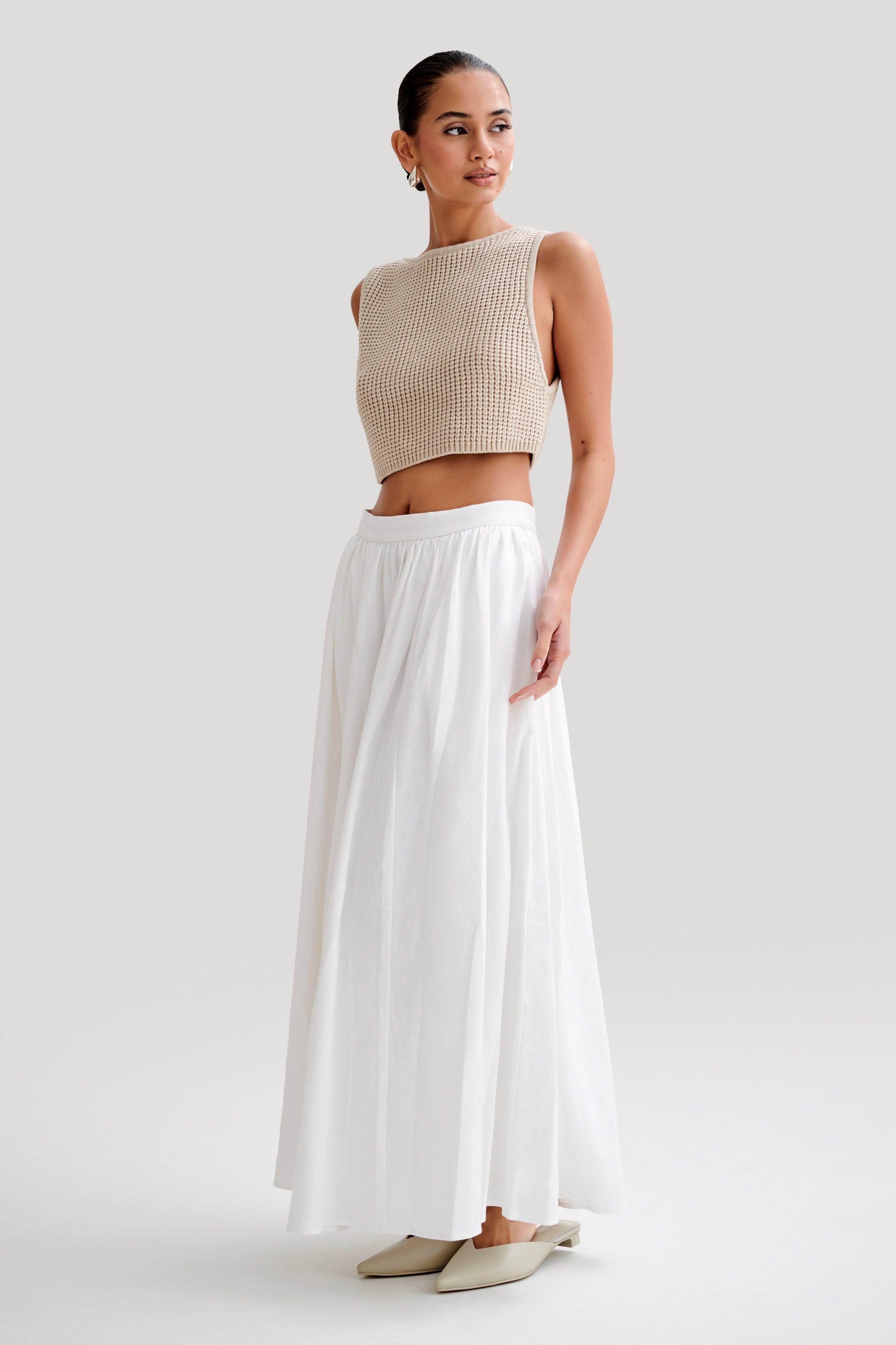 Clarence Linen A-Line Maxi Skirt - White Product Image