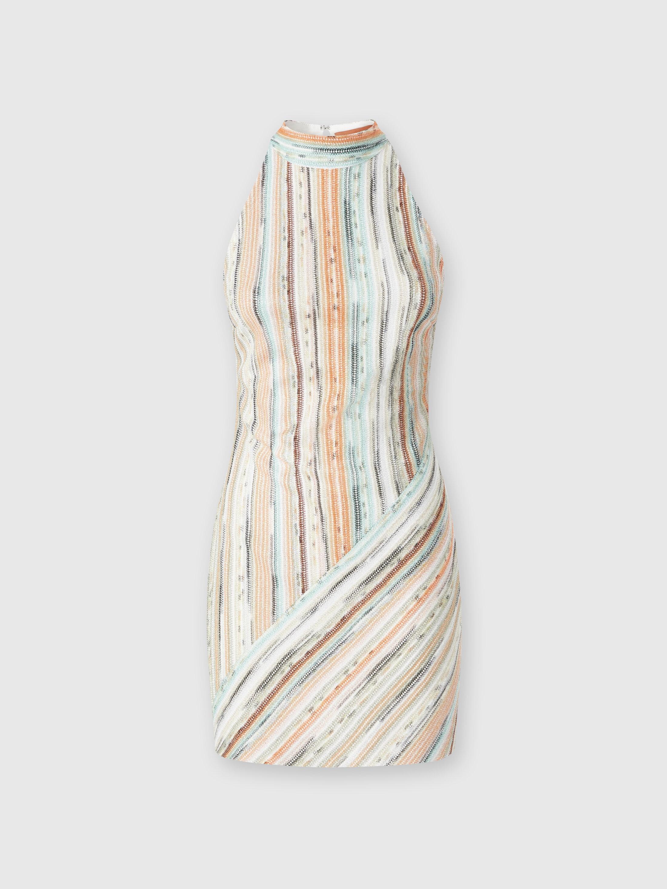 Sleeveless mini-dress in striped lamé slub viscose Product Image